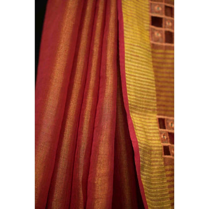 Isadora Life Womens Embroidered Mirror Work Brown Pre-Draped Saree With Unstitched Blouse