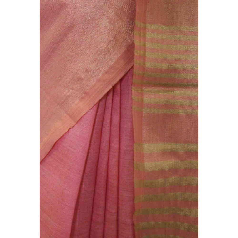 Isadora Life Womens Woven Zari Pink Pre-Draped Saree With Unstitched Blouse