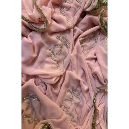 Isadora Life Womens Sequined Lace Work Pink Pre-Draped Saree With Unstitched Blouse