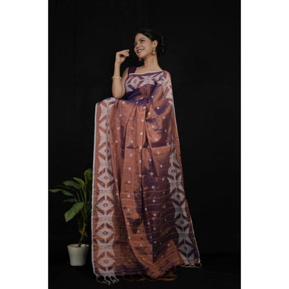 Isadora Life Womens Woven Tassels Purple Pre-Draped Saree With Unstitched Blouse