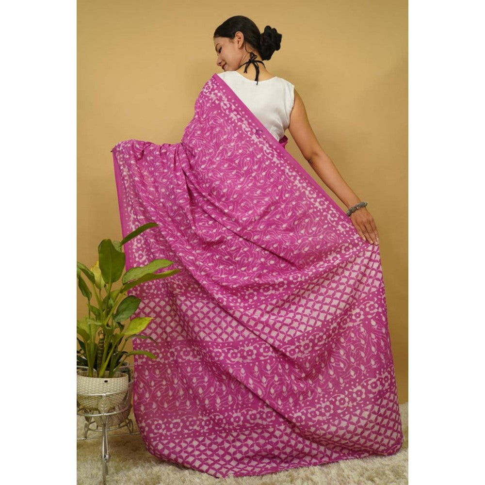 Isadora Life Womens Printed Purple Pre-Draped Saree With Unstitched Blouse