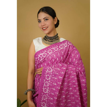 Isadora Life Womens Printed Purple Pre-Draped Saree With Unstitched Blouse