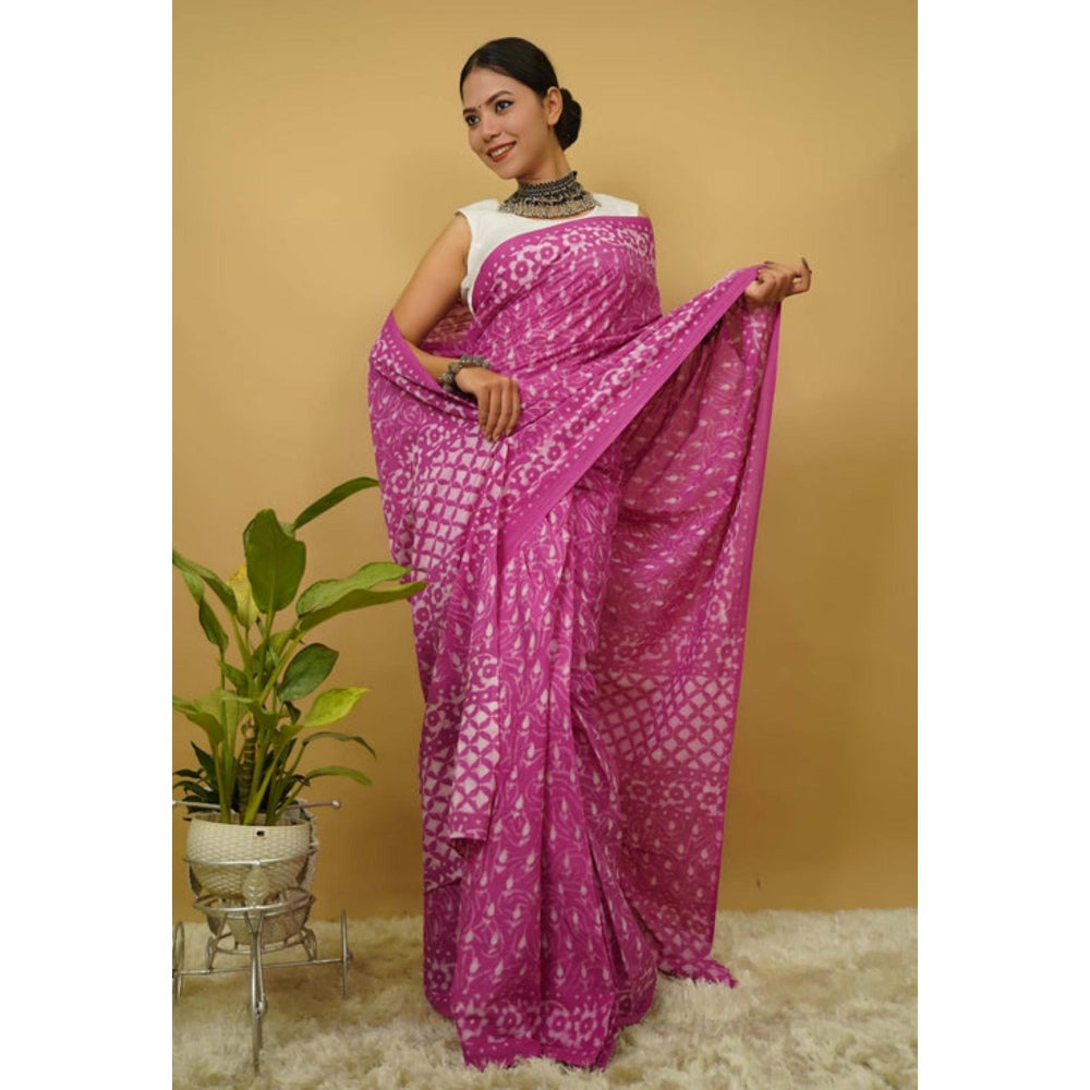 Isadora Life Womens Printed Purple Pre-Draped Saree With Unstitched Blouse