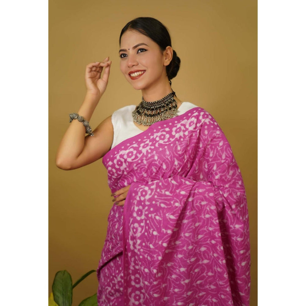 Isadora Life Womens Printed Purple Pre-Draped Saree With Unstitched Blouse