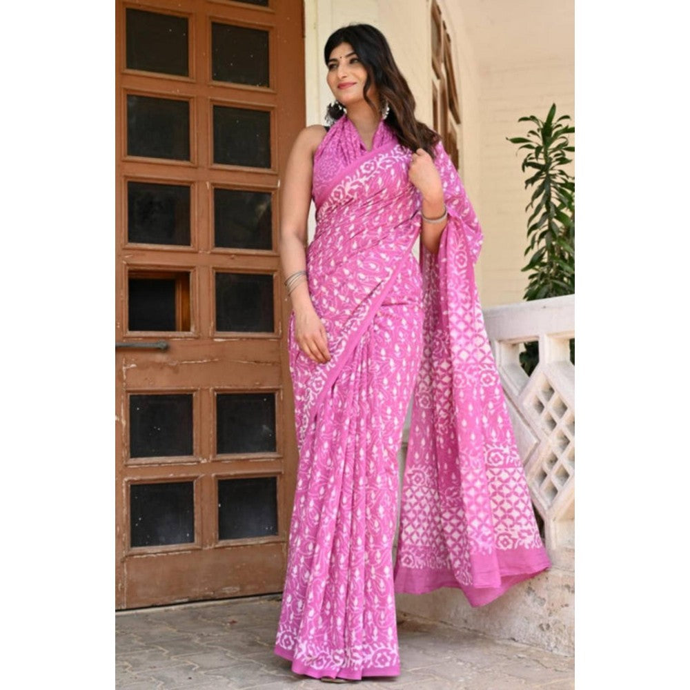 Isadora Life Womens Printed Purple Pre-Draped Saree With Unstitched Blouse