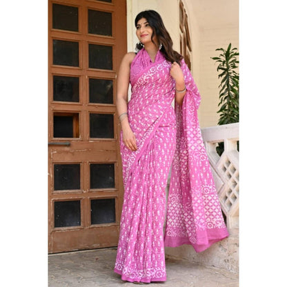 Isadora Life Womens Printed Purple Pre-Draped Saree With Unstitched Blouse