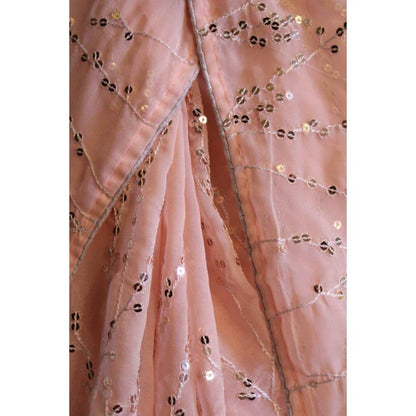 Isadora Life Womens Sequined Tassels Peach Pre-Draped Saree With Unstitched Blouse