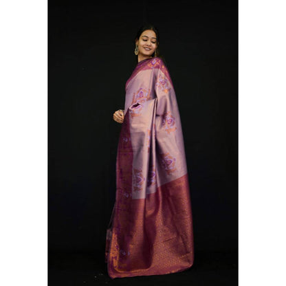 Isadora Life Womens Floral Printed Purple Pre-Draped Saree With Unstitched Blouse