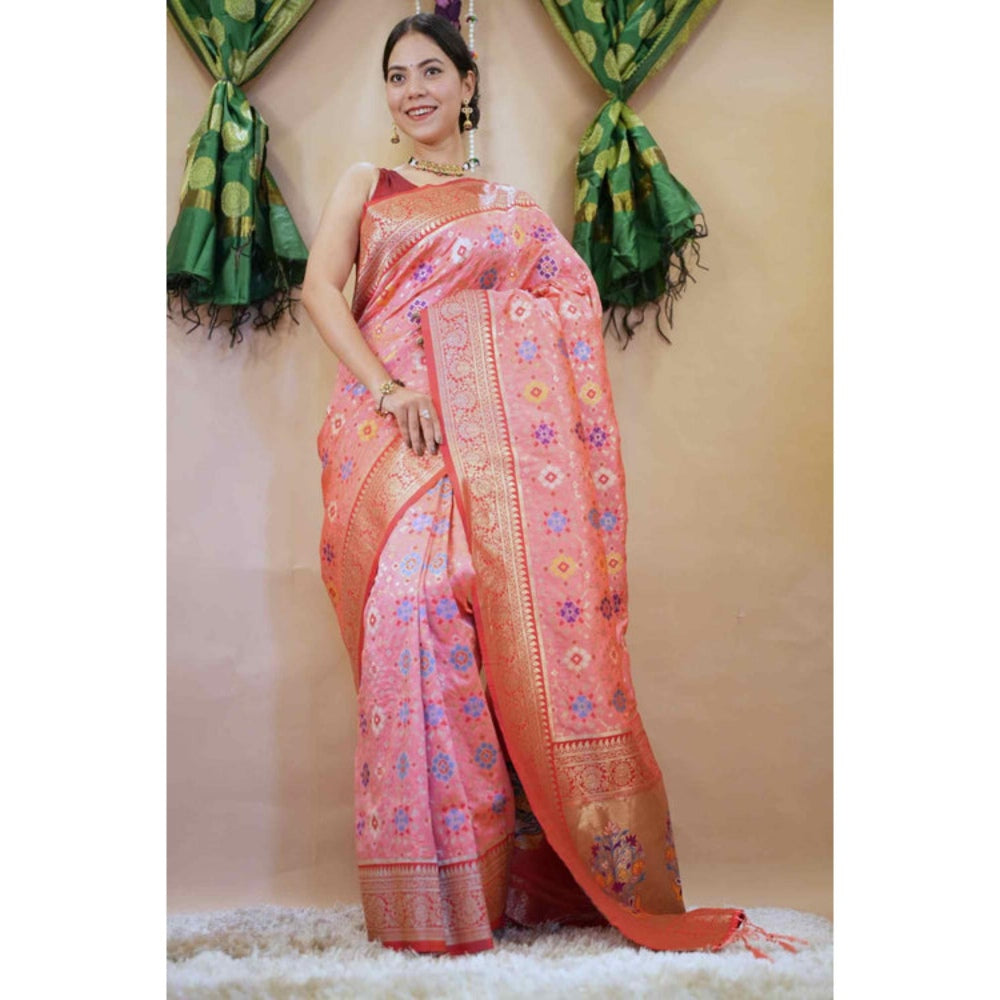 Isadora Life Womens Woven Tassels Multi-Color Pre-Draped Saree With Unstitched Blouse