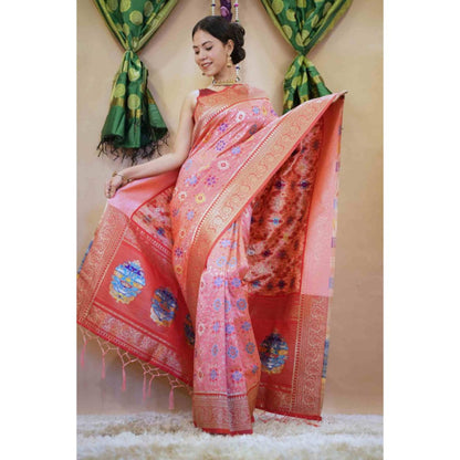 Isadora Life Womens Woven Tassels Multi-Color Pre-Draped Saree With Unstitched Blouse