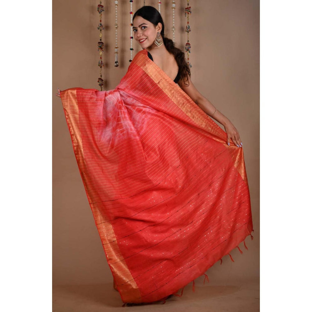 Isadora Life Womens Sequined Tassels Multi-Color Pre-Draped Saree With Unstitched Blouse