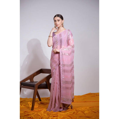Isadora Life Womens Sequined Tassels Pink Pre-Draped Saree With Unstitched Blouse