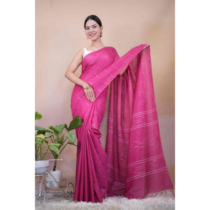 Isadora Life Womens Sequined Tassels Pink Pre-Draped Saree With Unstitched Blouse