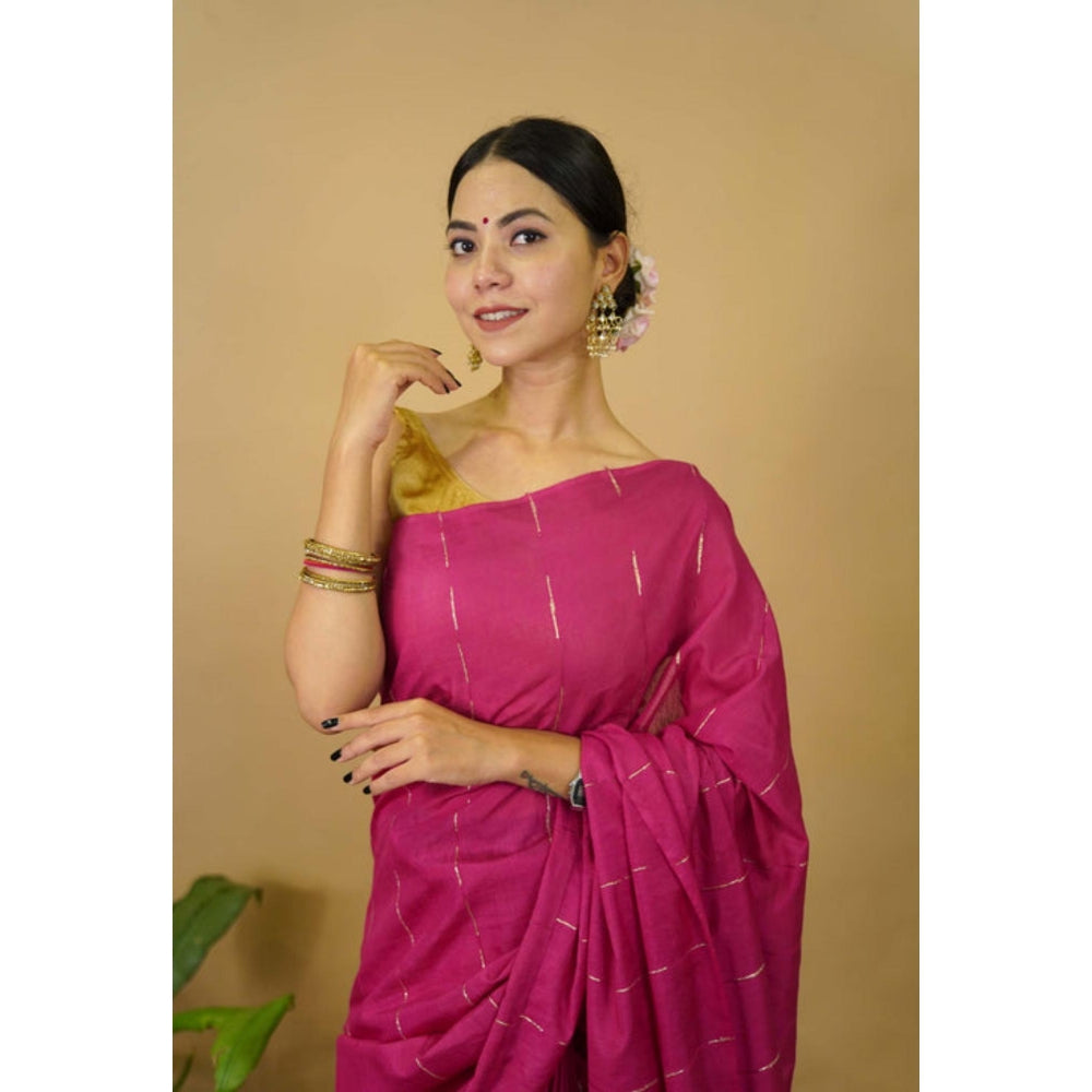 Isadora Life Womens Sequined Tassels Pink Pre-Draped Saree With Unstitched Blouse