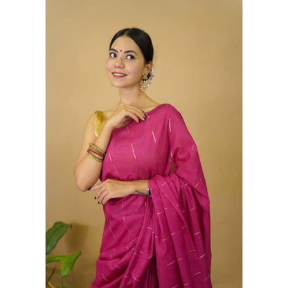 Isadora Life Womens Sequined Tassels Pink Pre-Draped Saree With Unstitched Blouse