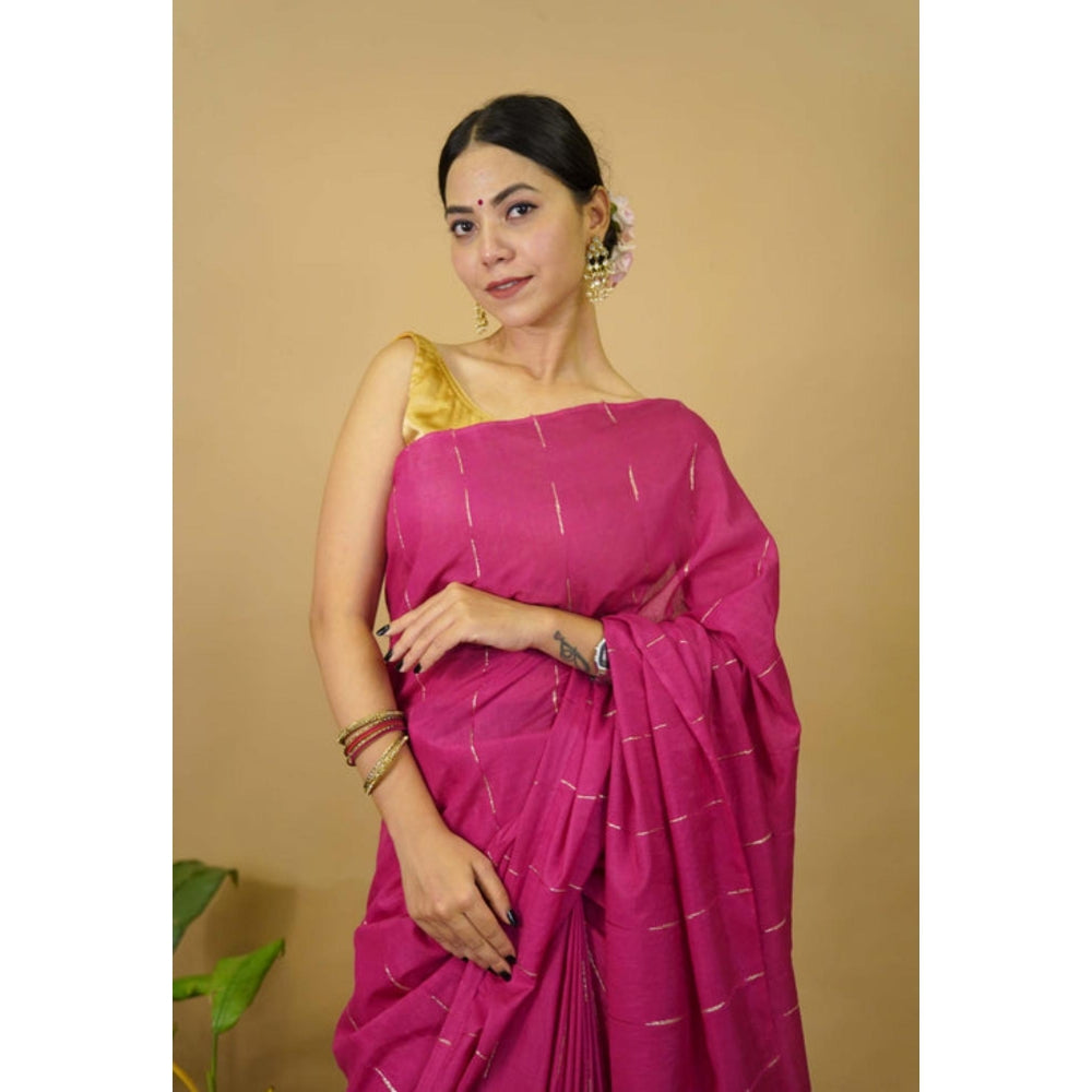 Isadora Life Womens Sequined Tassels Pink Pre-Draped Saree With Unstitched Blouse