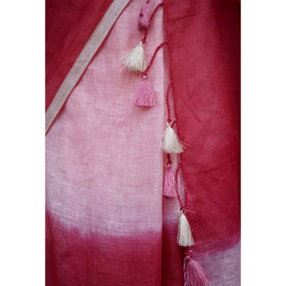 Isadora Life Womens Ombre Tassels Pink Pre-Draped Saree With Unstitched Blouse