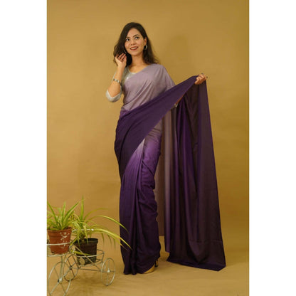 Isadora Life Womens Ombre Printed Purple Pre-Draped Saree With Unstitched Blouse
