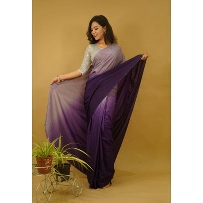 Isadora Life Womens Ombre Printed Purple Pre-Draped Saree With Unstitched Blouse