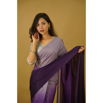 Isadora Life Womens Ombre Printed Purple Pre-Draped Saree With Unstitched Blouse