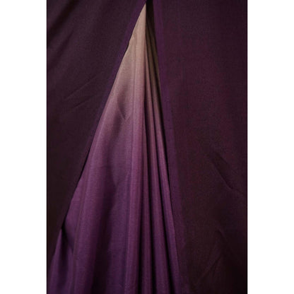 Isadora Life Womens Ombre Printed Purple Pre-Draped Saree With Unstitched Blouse