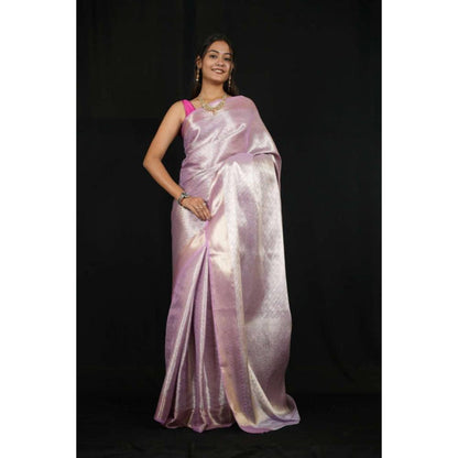 Isadora Life Womens Woven Zari Lavender Pre-Draped Saree With Unstitched Blouse