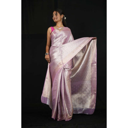 Isadora Life Womens Woven Zari Lavender Pre-Draped Saree With Unstitched Blouse