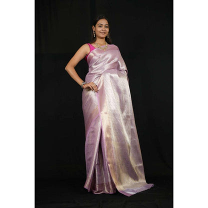 Isadora Life Womens Woven Zari Lavender Pre-Draped Saree With Unstitched Blouse