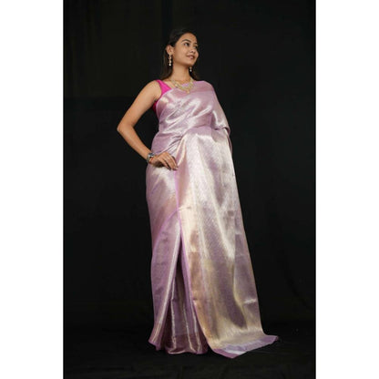 Isadora Life Womens Woven Zari Lavender Pre-Draped Saree With Unstitched Blouse