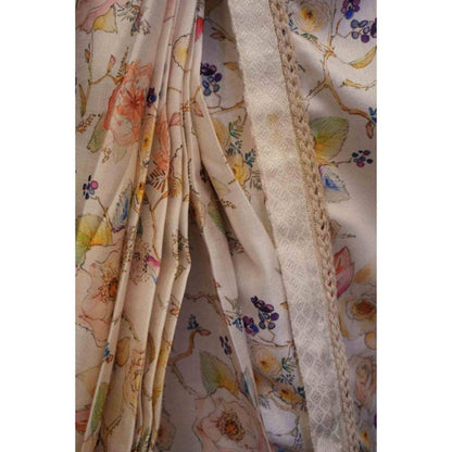Isadora Life Womens Floral Printed White Pre-Draped Saree With Unstitched Blouse