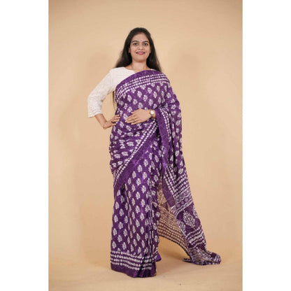 Isadora Life Womens Printed Purple Pre-Draped Saree With Unstitched Blouse