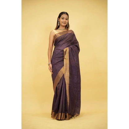Isadora Life Womens Stripes Sequined Purple Pre-Draped Saree With Unstitched Blouse