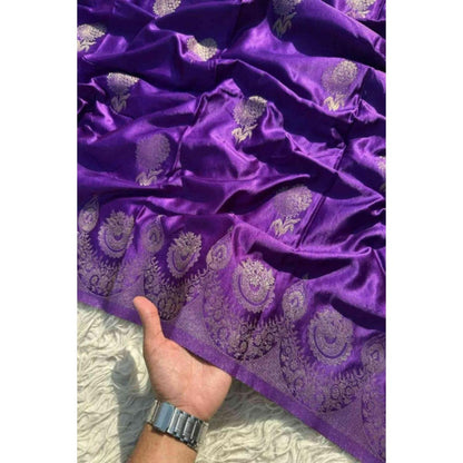 Isadora Life Womens Woven Zari Purple Pre-Draped Saree With Unstitched Blouse