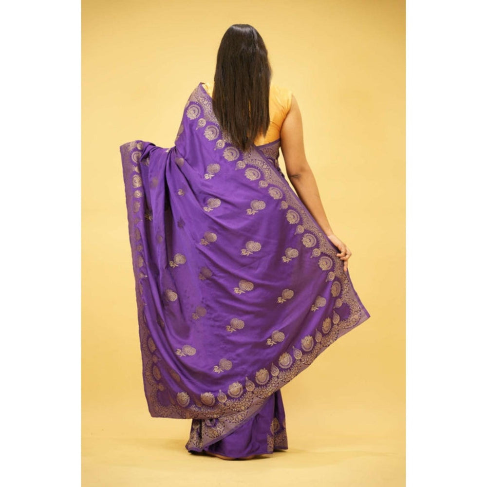 Isadora Life Womens Woven Zari Purple Pre-Draped Saree With Unstitched Blouse