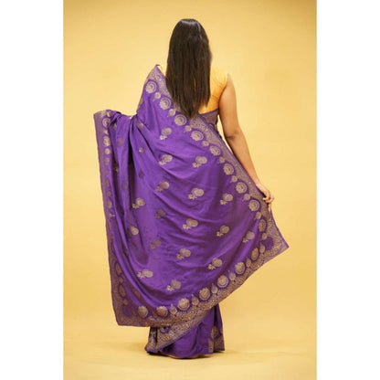 Isadora Life Womens Woven Zari Purple Pre-Draped Saree With Unstitched Blouse