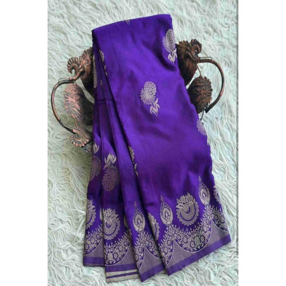 Isadora Life Womens Woven Zari Purple Pre-Draped Saree With Unstitched Blouse