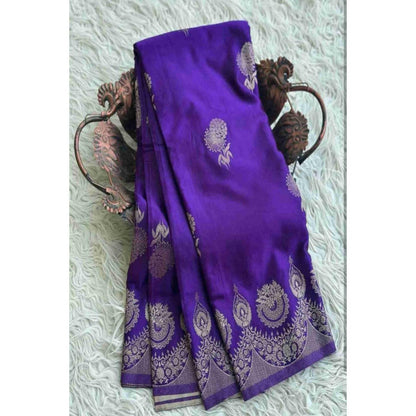 Isadora Life Womens Woven Zari Purple Pre-Draped Saree With Unstitched Blouse