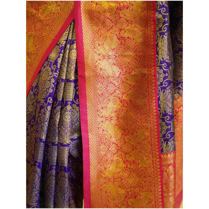 Isadora Life Womens Woven Zari Blue Pre-Draped Saree With Unstitched Blouse