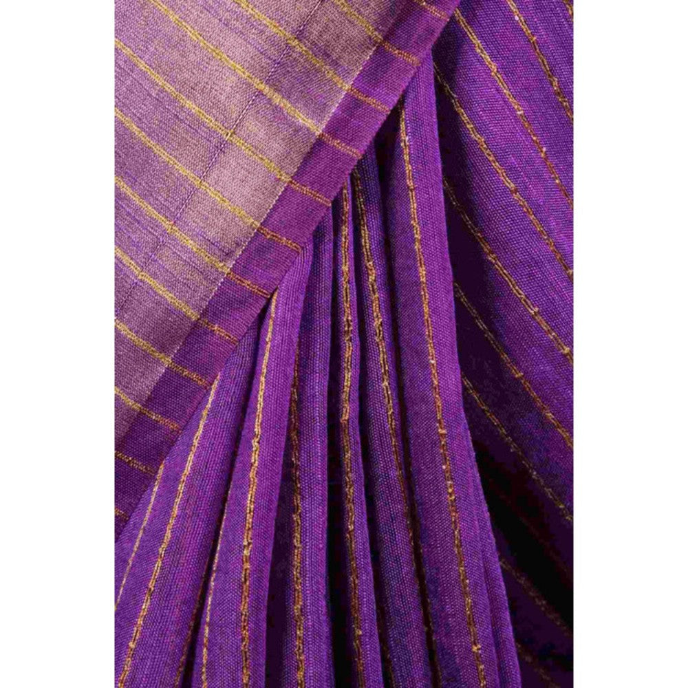 Isadora Life Womens Stripes Tassels Purple Pre-Draped Saree With Unstitched Blouse