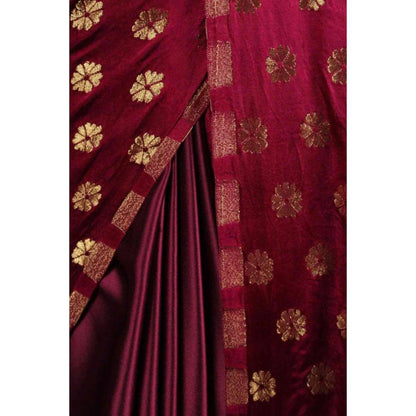 Isadora Life Womens Woven Maroon Pre-Draped Saree With Unstitched Blouse