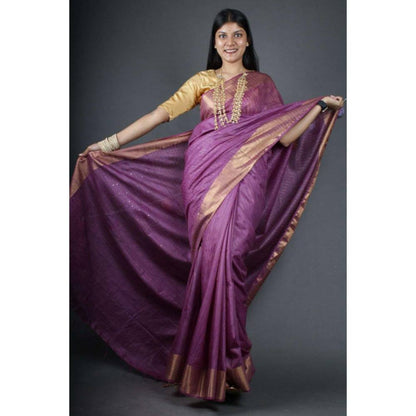 Isadora Life Womens Woven Sequined Purple Pre-Draped Saree With Unstitched Blouse