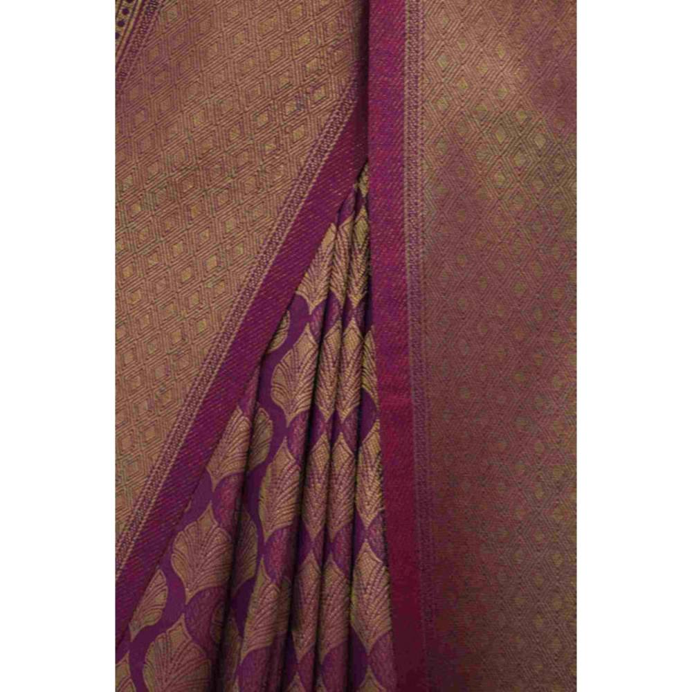 Isadora Life Womens Woven Tassels Purple Pre-Draped Saree With Unstitched Blouse