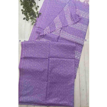 Isadora Life Womens Printed Stripes Purple Pre-Draped Saree With Unstitched Blouse