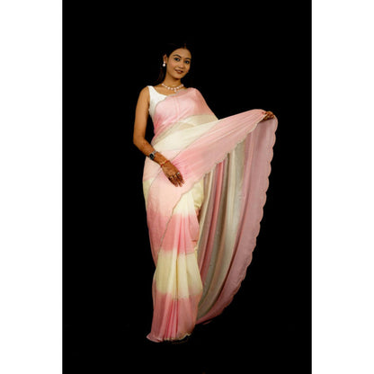 Isadora Life Womens Stripes Sequined Multi-Color Pre-Draped Saree With Unstitched Blouse