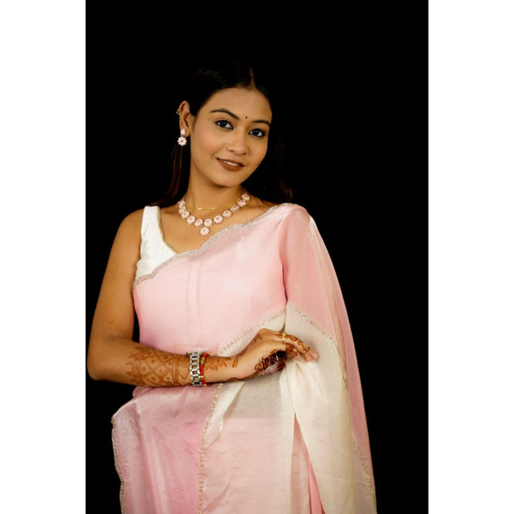 Isadora Life Womens Stripes Sequined Multi-Color Pre-Draped Saree With Unstitched Blouse