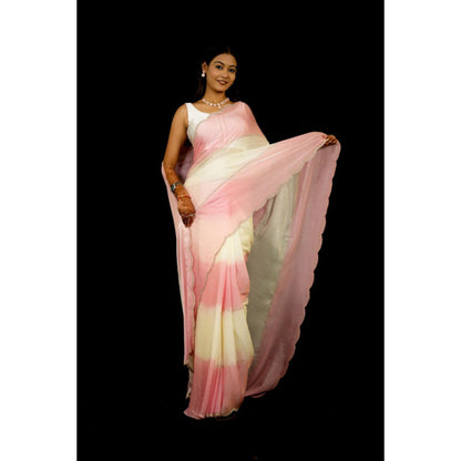 Isadora Life Womens Stripes Sequined Multi-Color Pre-Draped Saree With Unstitched Blouse