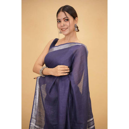 Isadora Life Womens Woven Tassels Grey Pre-Draped Saree With Unstitched Blouse