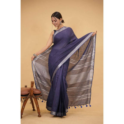 Isadora Life Womens Woven Tassels Grey Pre-Draped Saree With Unstitched Blouse