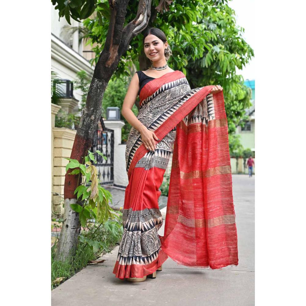 Isadora Life Womens Printed Multi-Color Pre-Draped Saree With Unstitched Blouse