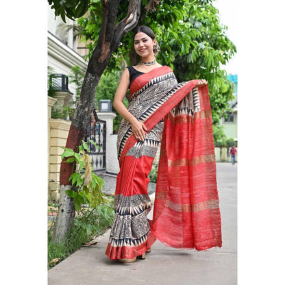 Isadora Life Womens Printed Multi-Color Pre-Draped Saree With Unstitched Blouse
